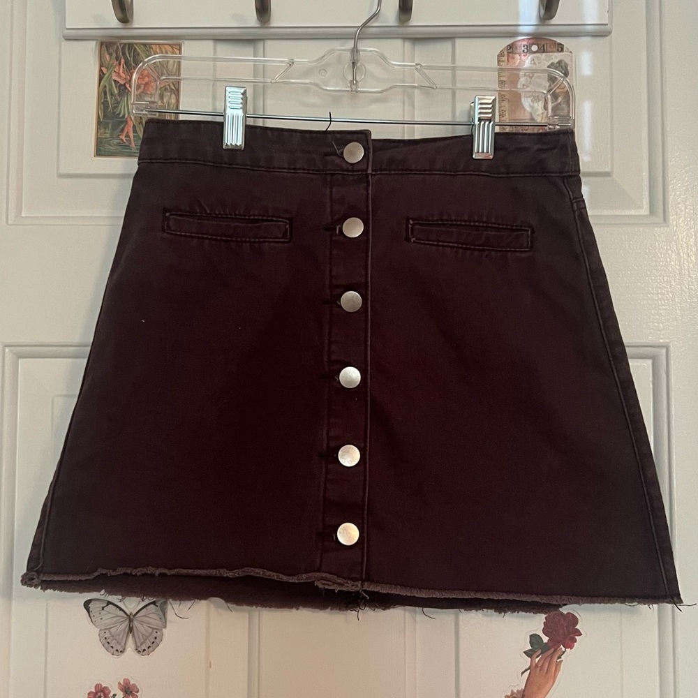 Brown Denim Mini Button Up Skirt | Grunge Fairycore Y2K 90s Dark Academia